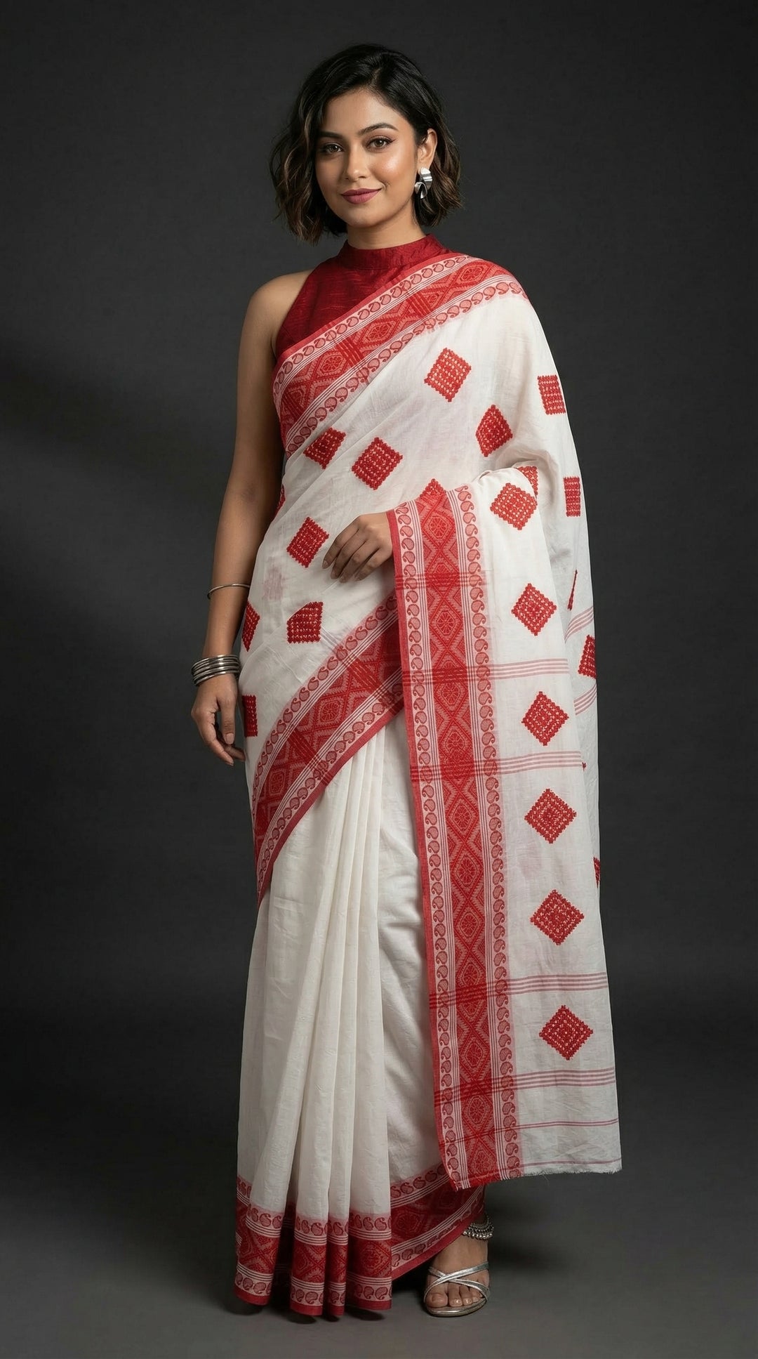 Ashtami Tangail Tant Cotton Saree (Barfi Design)
