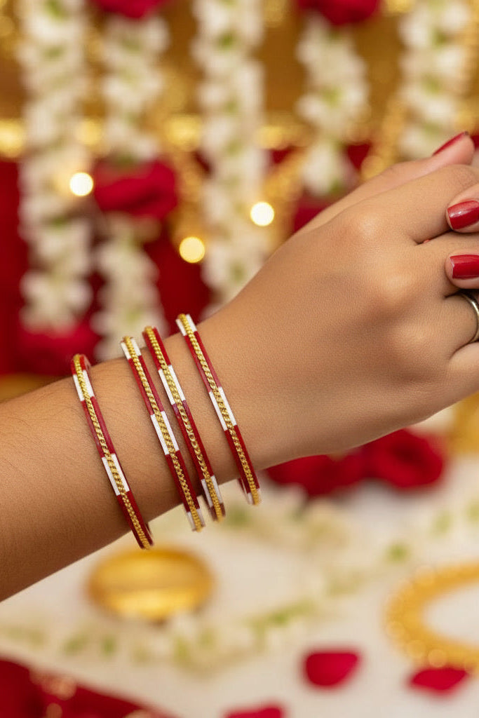 Elegant red and white-Gold Plated Bangles set