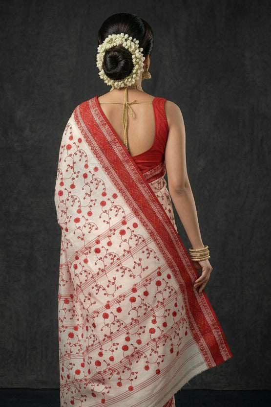 Ashtami Tangail Tant Cotton Saree(Floral Embroidery)