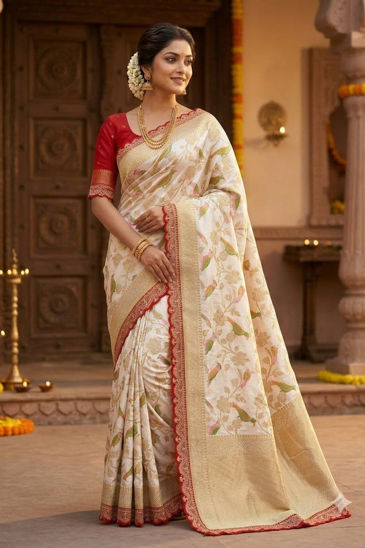 Rajrani Khaddi Georgette Designer Saree with Scallop Border