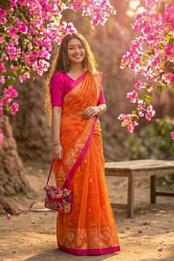 Bougainvillea Poetry Linen Jamdani Saree