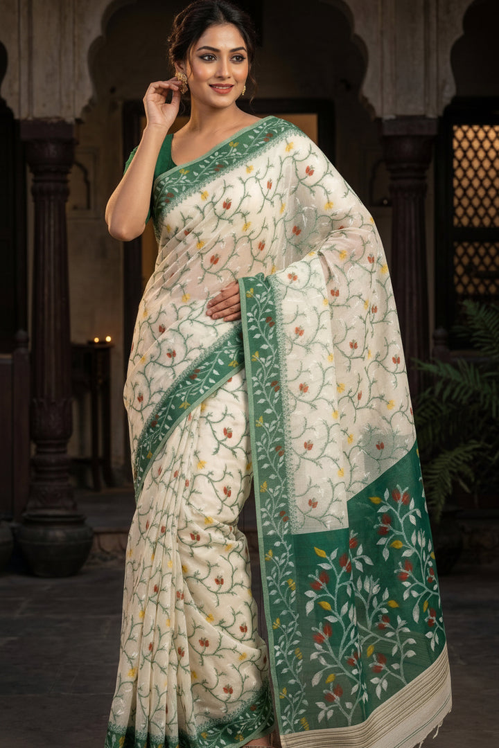 Kolkata Komol Cotton Silk Saree( Green)