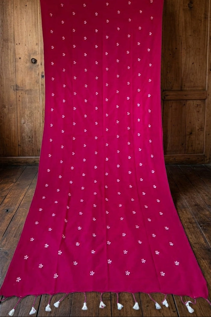 Bengal Shiuli(Jasmine) khadi Saree In Pink