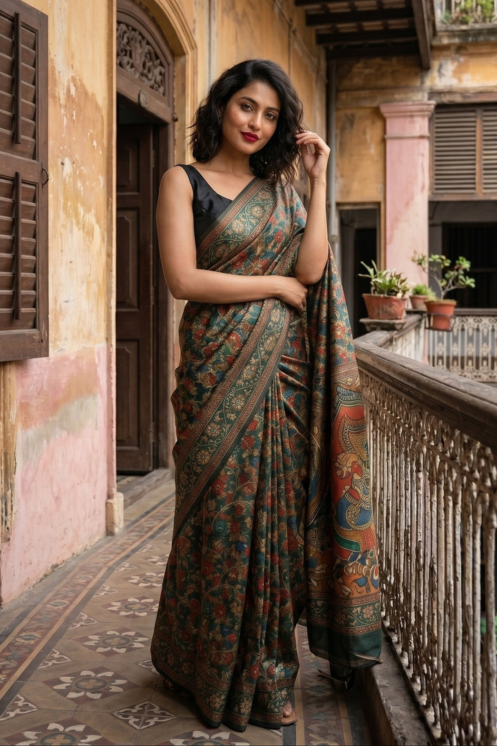 Special Kalamkari Fancy Linen Saree