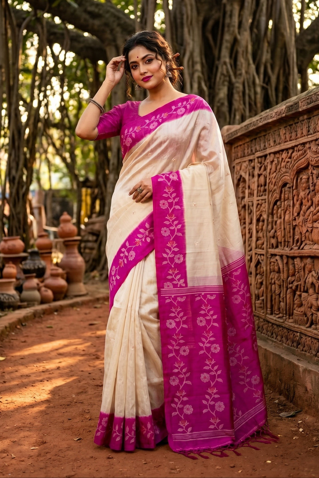 Purabi Prabha Gachi Tussar Banarashi  Saree