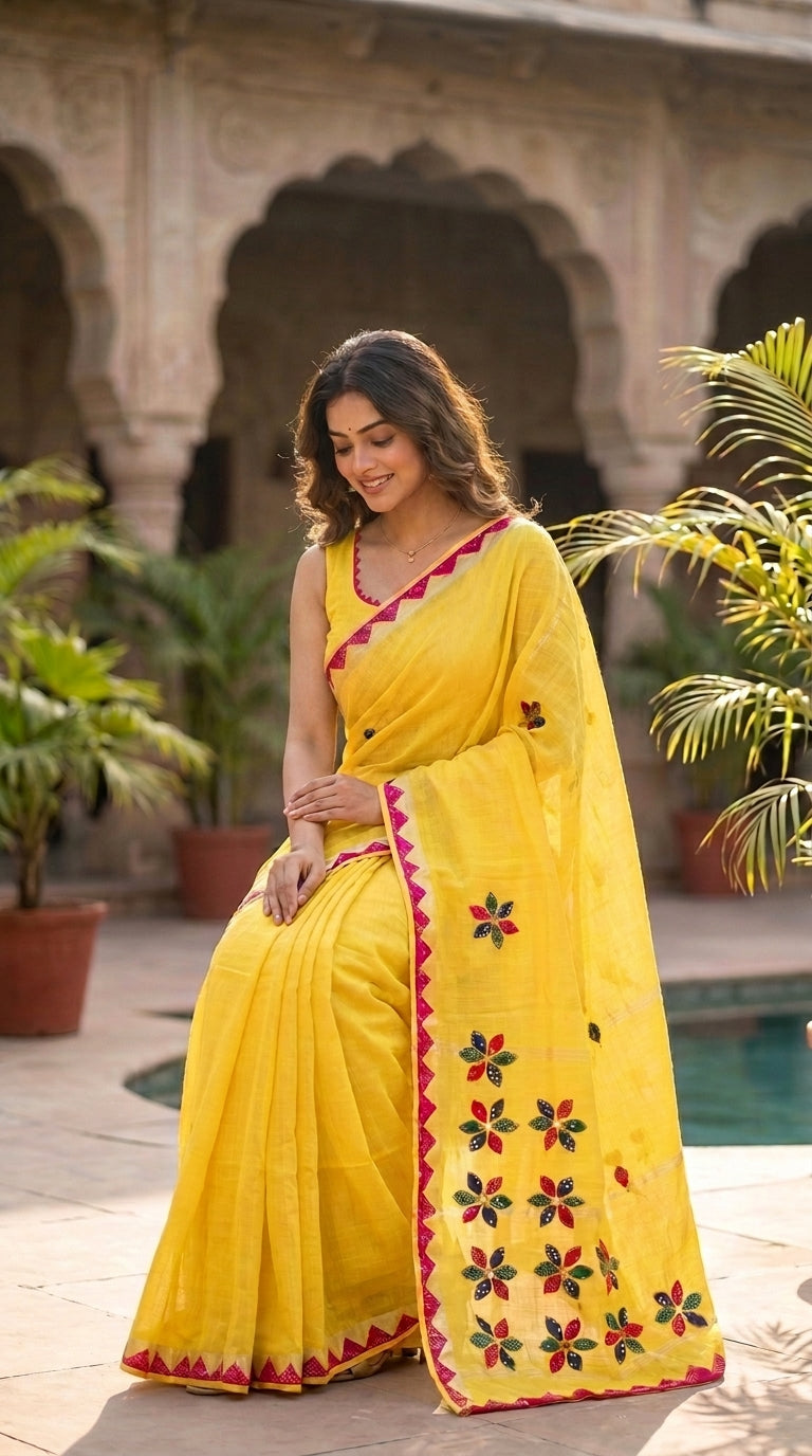 The Heritage Vine Khadi Linen Saree