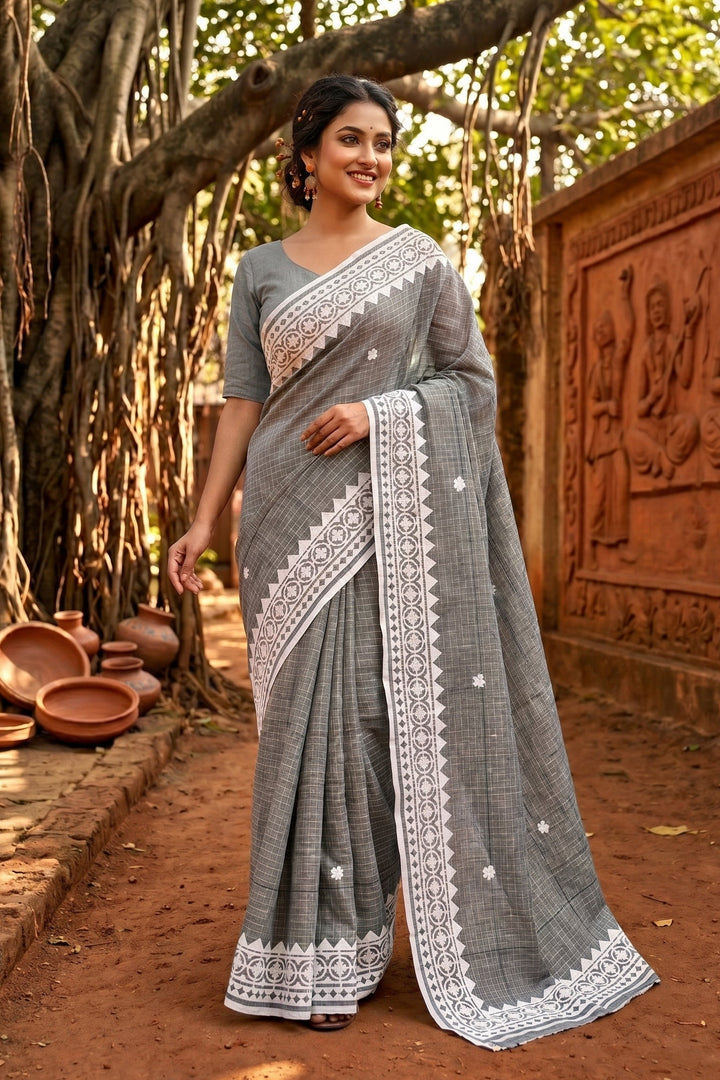 Saptaparni Cotton Kota Applique Saree