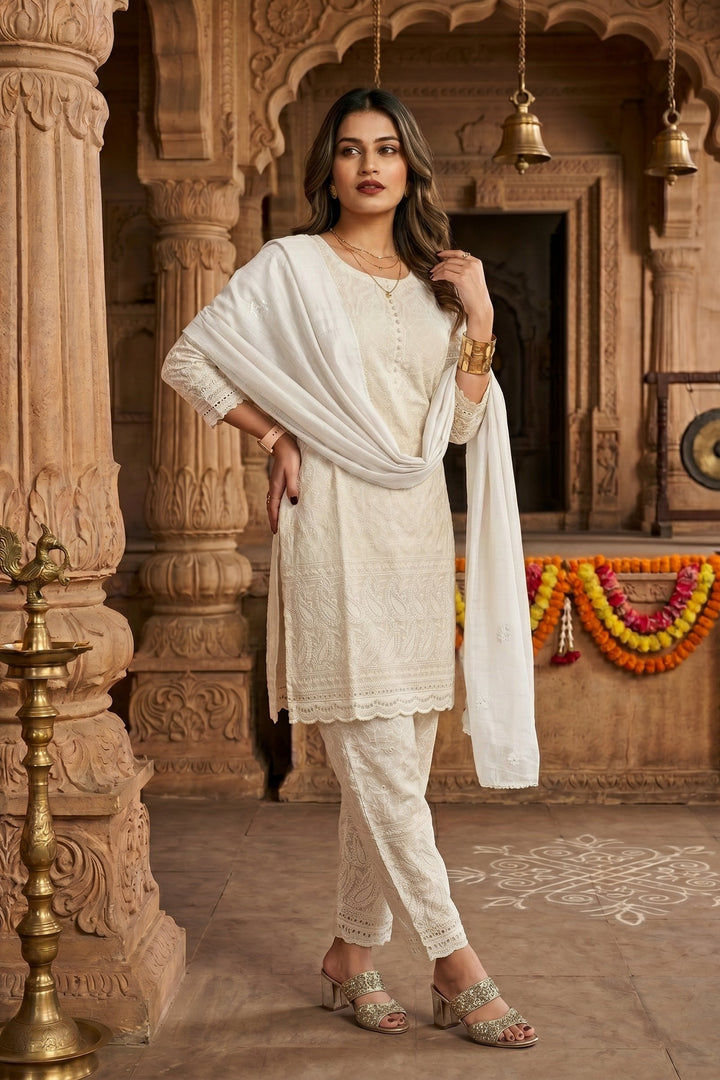 Snow white-Chikankari Kurti set