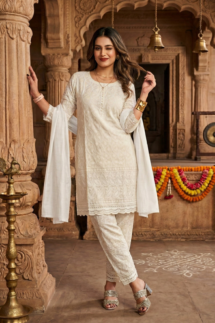 Snow white-Chikankari Kurti set
