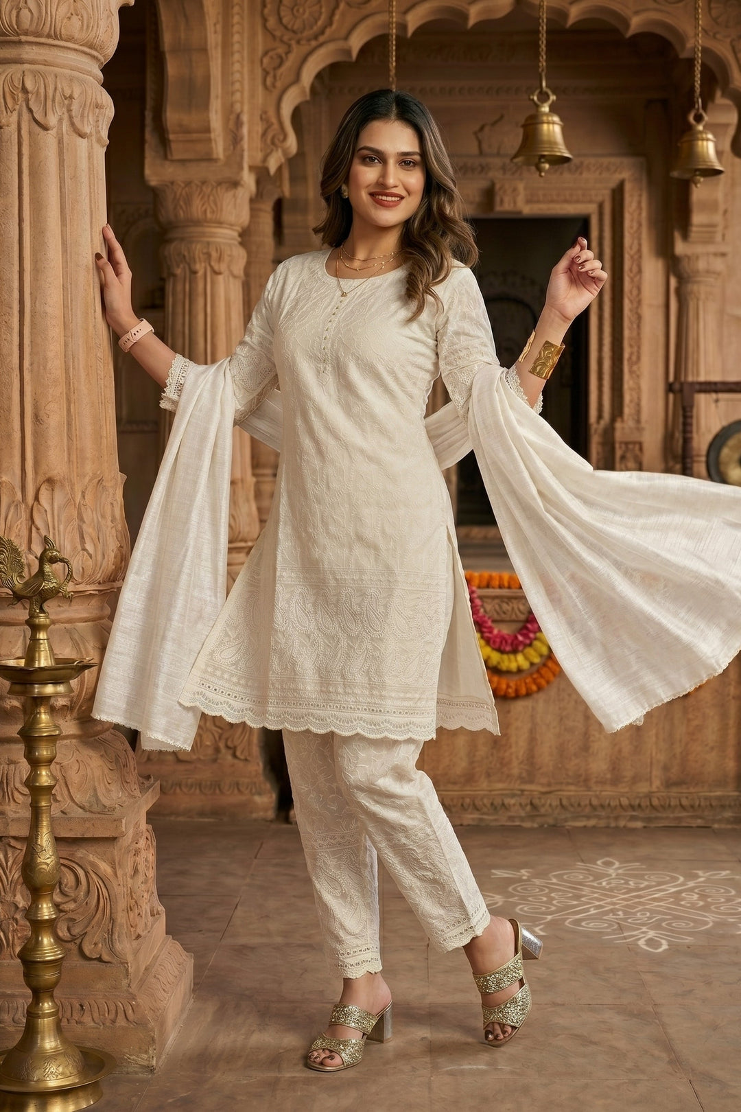 Snow white-Chikankari Kurti set
