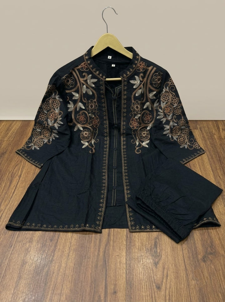 Love at First Look – Embroidered Cotton Jacket Style Co-ord Set
