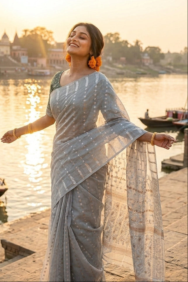 Shatarupa Bengal Jamdani Saree(Grey)