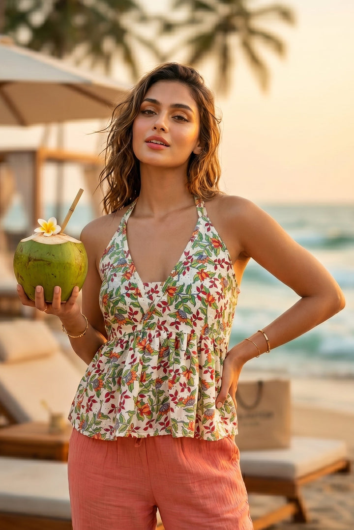 New Edition Halter Tie-Back Peplum Top