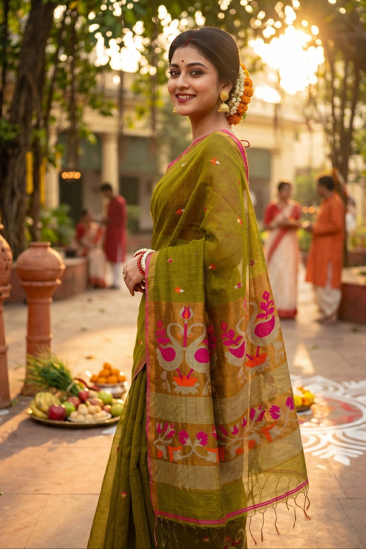 Aponjon Pure Linen Jamdani Saree