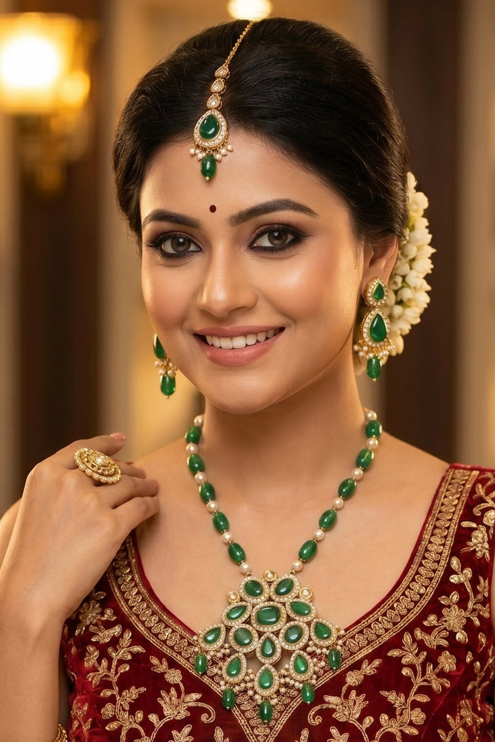 Royal Jewellery Set(Necklace, Earring and Maang Tikka)