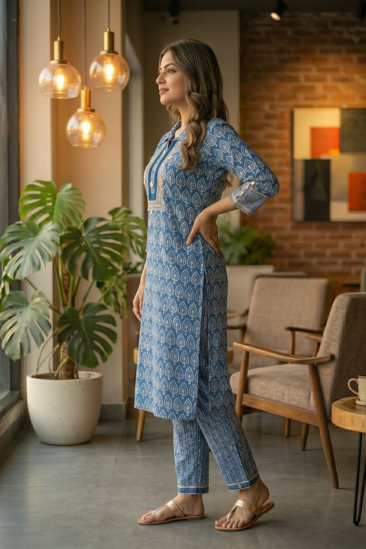 Indigo Gini Kurti Set