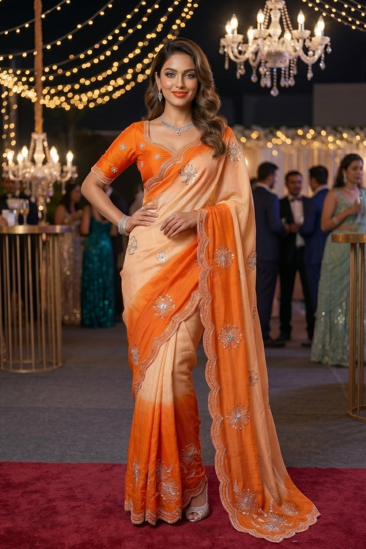 Sunset Ombre Cosmos Fancy Silk Saree