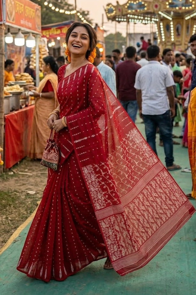 Shatarupa Bengal Jamdani Saree(Red)