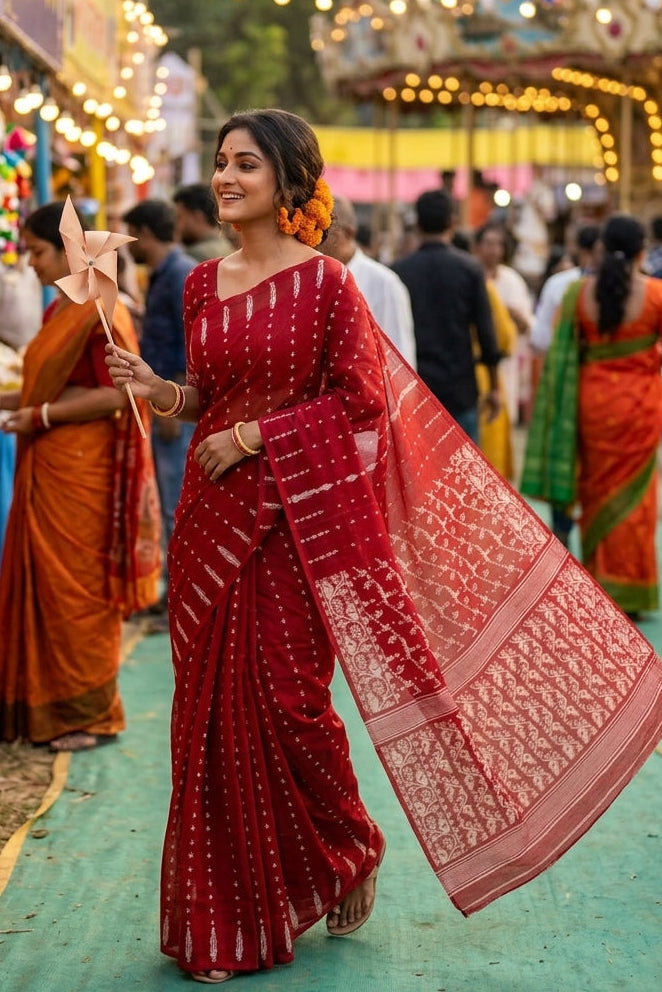 Shatarupa Bengal Jamdani Saree(Red)