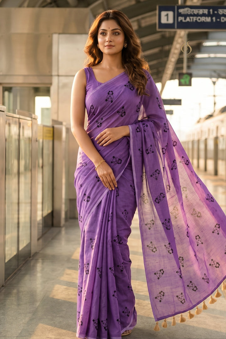 Little Panda Tale Mul Cotton Saree