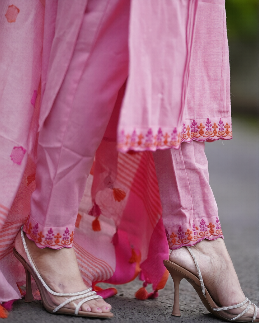 Pink Blossom - Designer Cotton Kurti Set