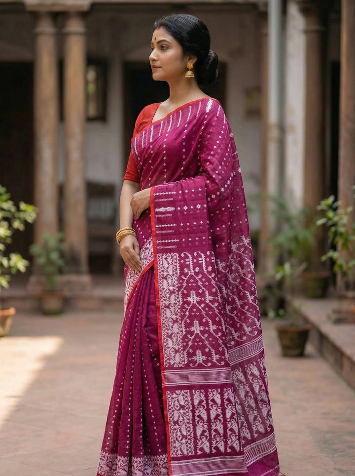 Moner Alo-Bengal Jamdani Saree (Magenta)