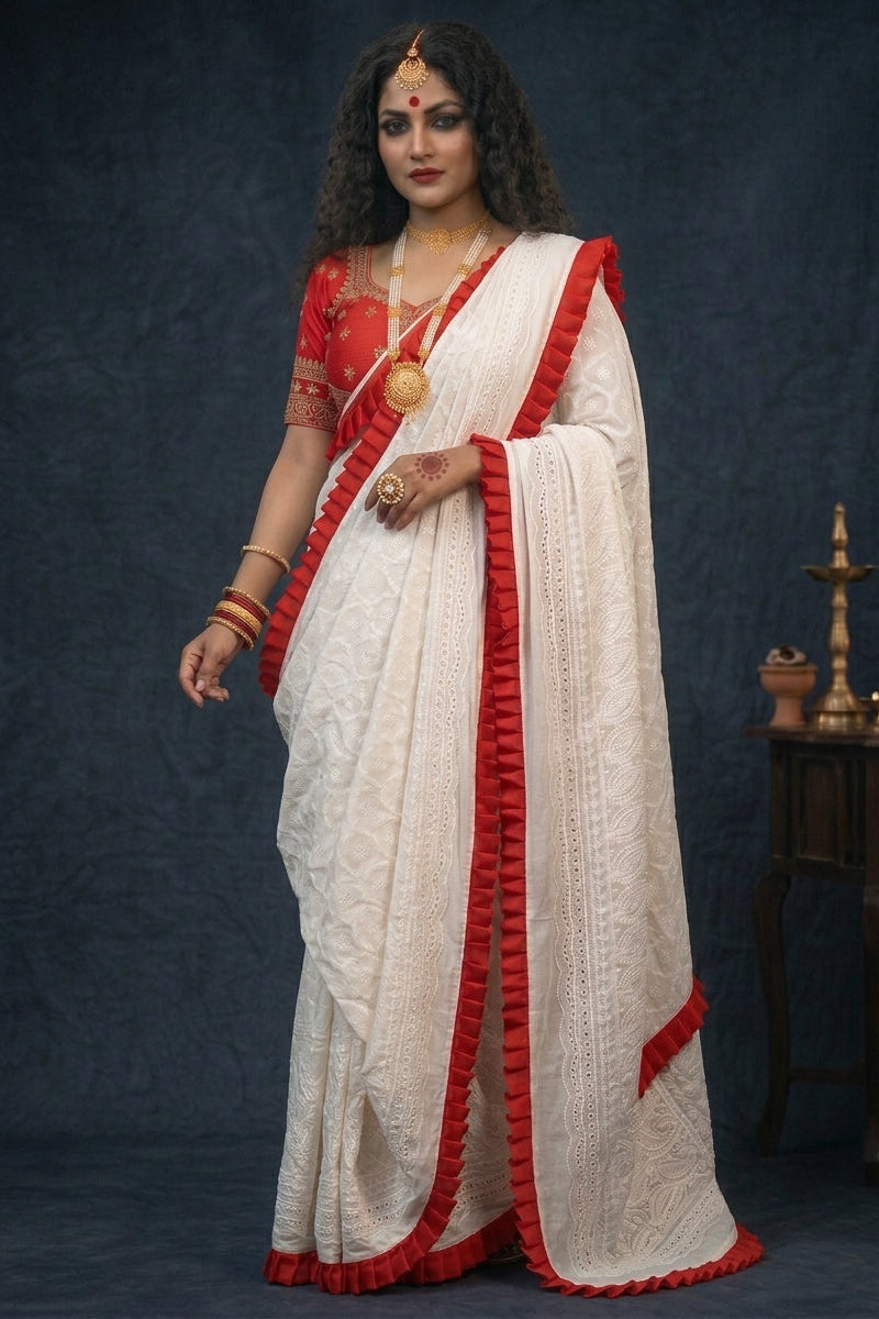 Durgatinashini Hakoba Designer Saree(Off White)