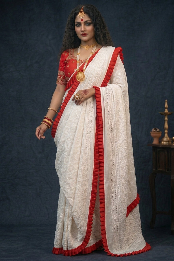 Durgatinashini Hakoba Designer Saree(Off White)