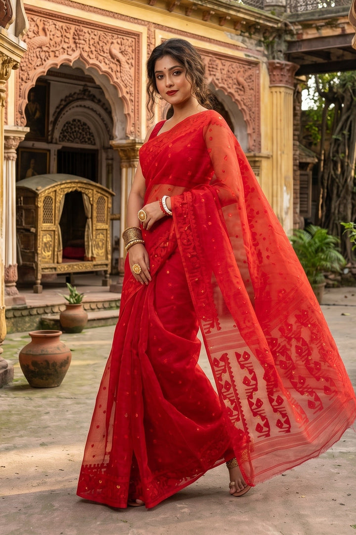 Ektu Bikel Karat Dhakai Jamdani Saree