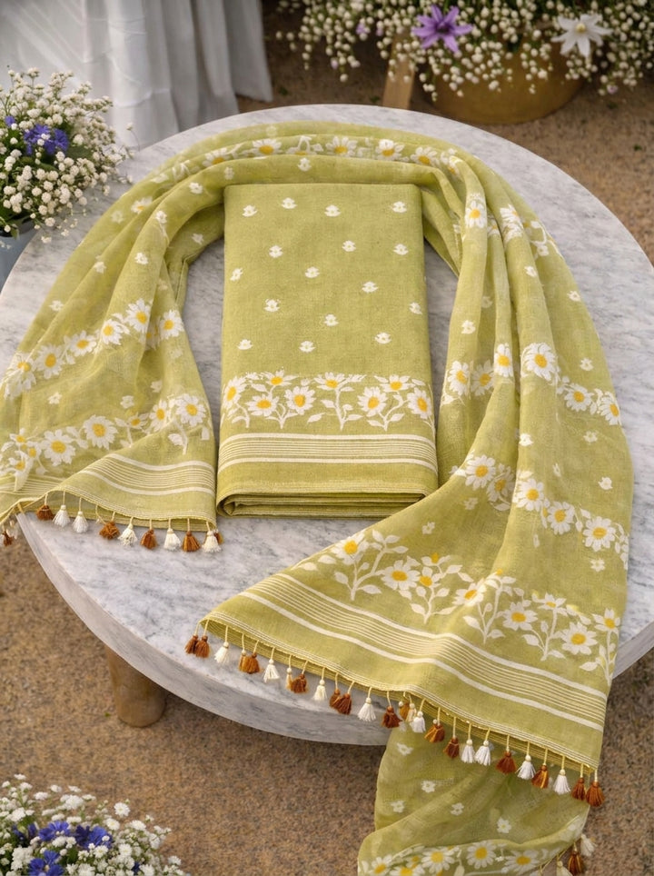 Krishnakoli Cotton Silk Unstitched Dress Material (Kurti Piece and Dupatta)