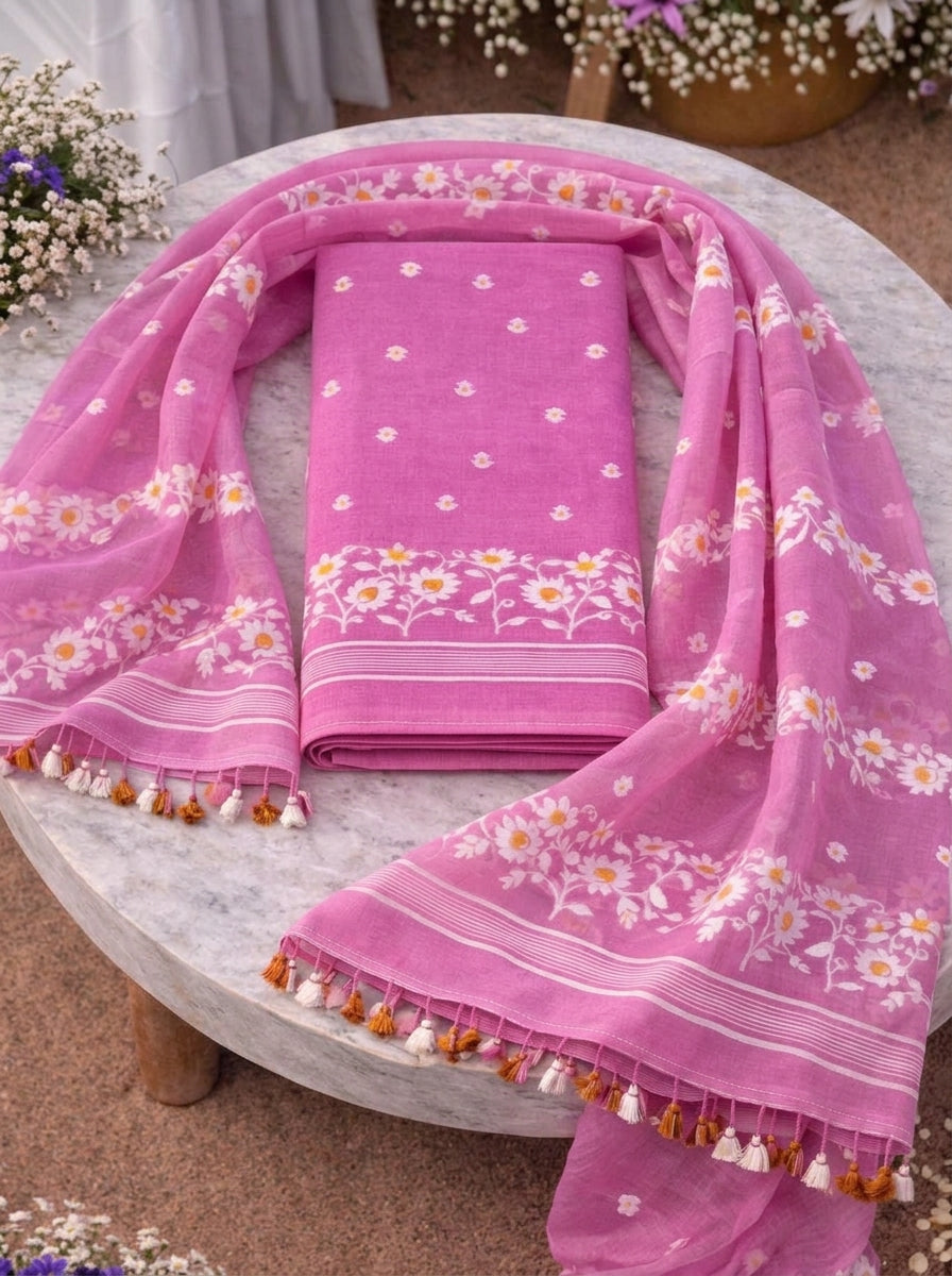 Krishnakoli Cotton Silk Unstitched Dress Material (Kurti Piece and Dupatta)