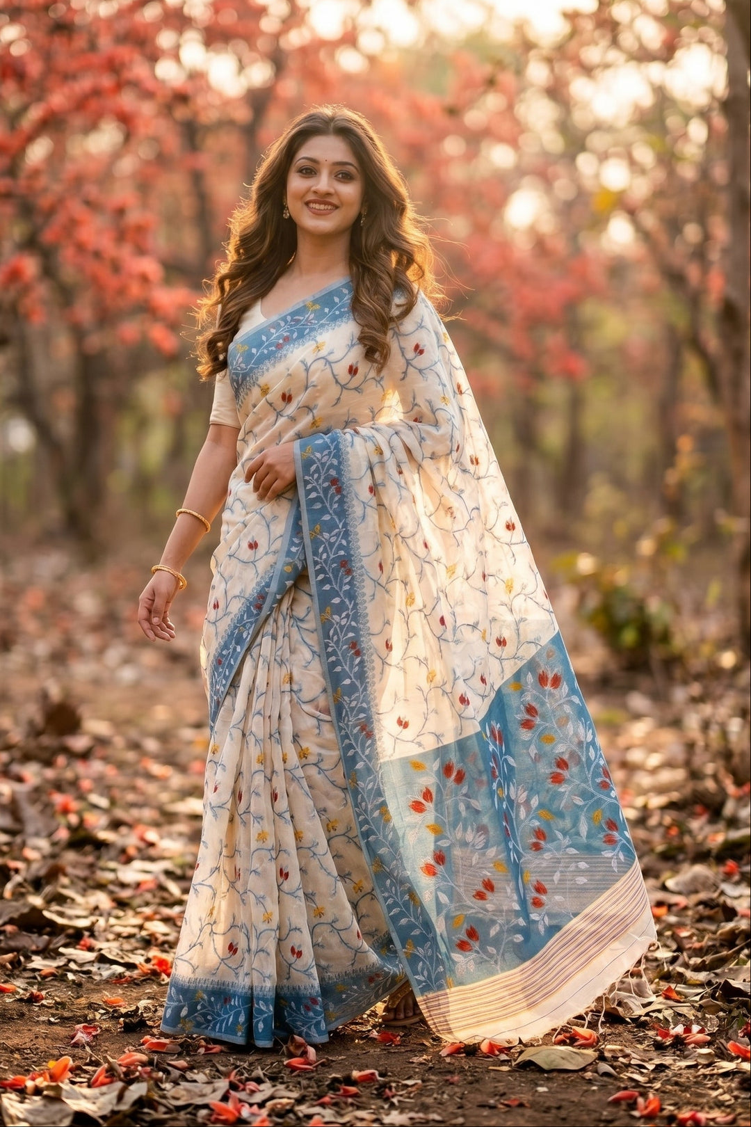 Kolkata Komol Cotton Silk Saree( Blue)