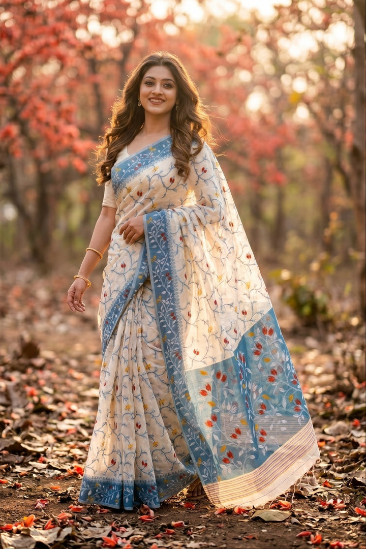 Kolkata Komol Cotton Silk Saree( Blue)