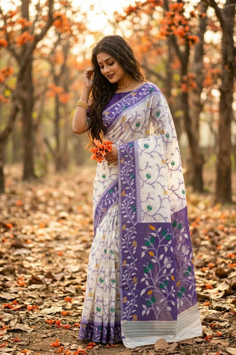 Kolkata Komol Cotton Silk Saree ( Violet)