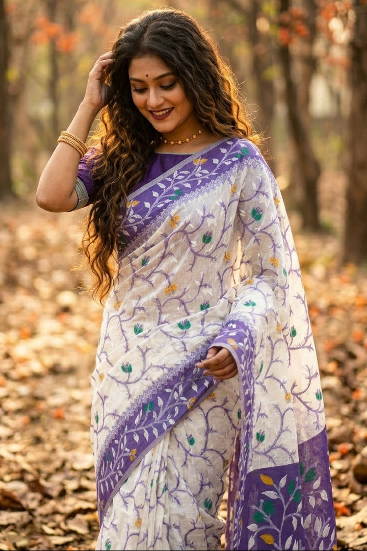 Kolkata Komol Cotton Silk Saree ( Violet)