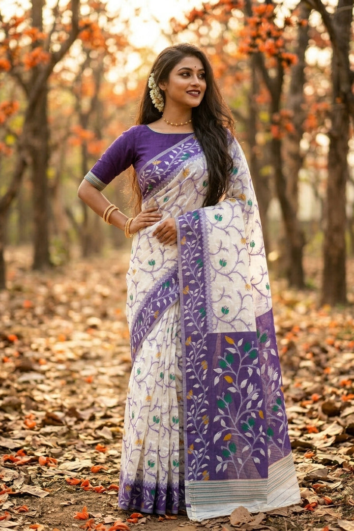 Kolkata Komol Cotton Silk Saree ( Violet)