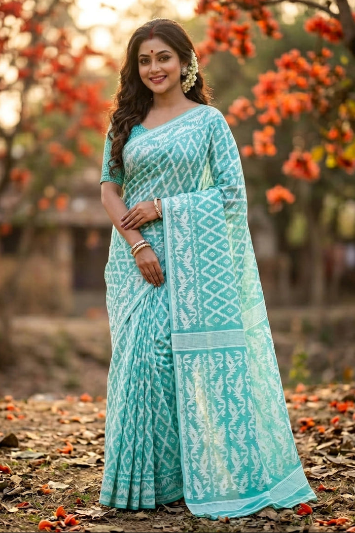 Neel Komol ( নীল কমল )Bengal Jamdani Saree ( Sky)