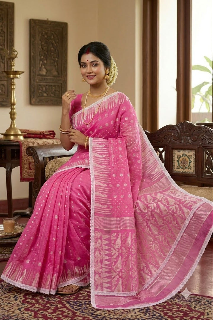 Binodini Bengal Jamdani Saree(Pink)