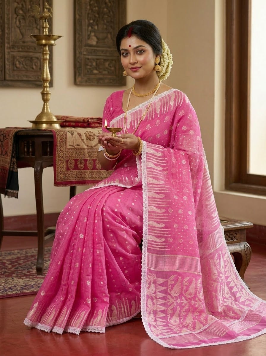 Binodini Bengal Jamdani Saree(Pink)