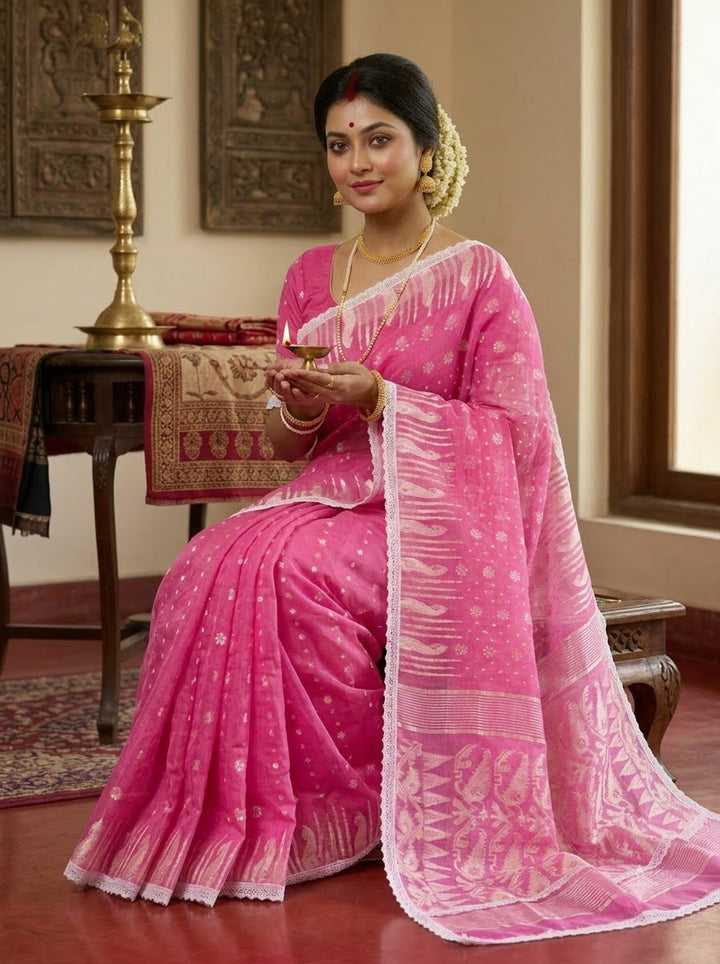 Binodini Bengal Jamdani Saree(Pink)