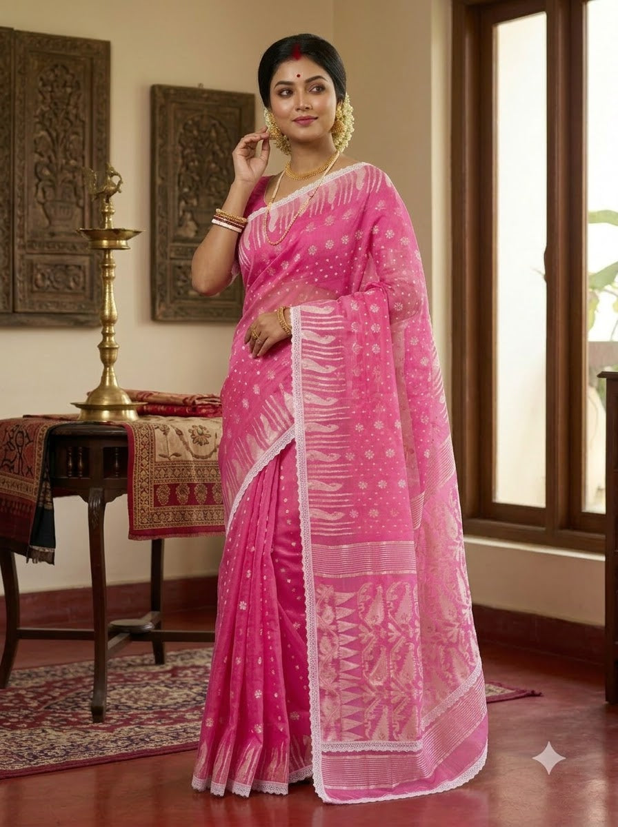 Binodini Bengal Jamdani Saree(Pink)