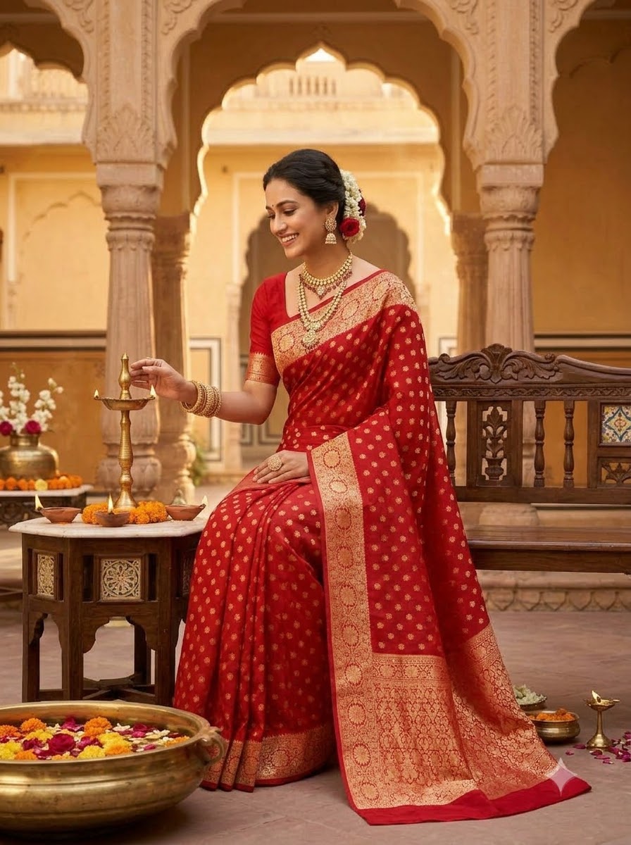 Deepavali Shringar- Banarasi Semi Georgette Soft Silk  Saree