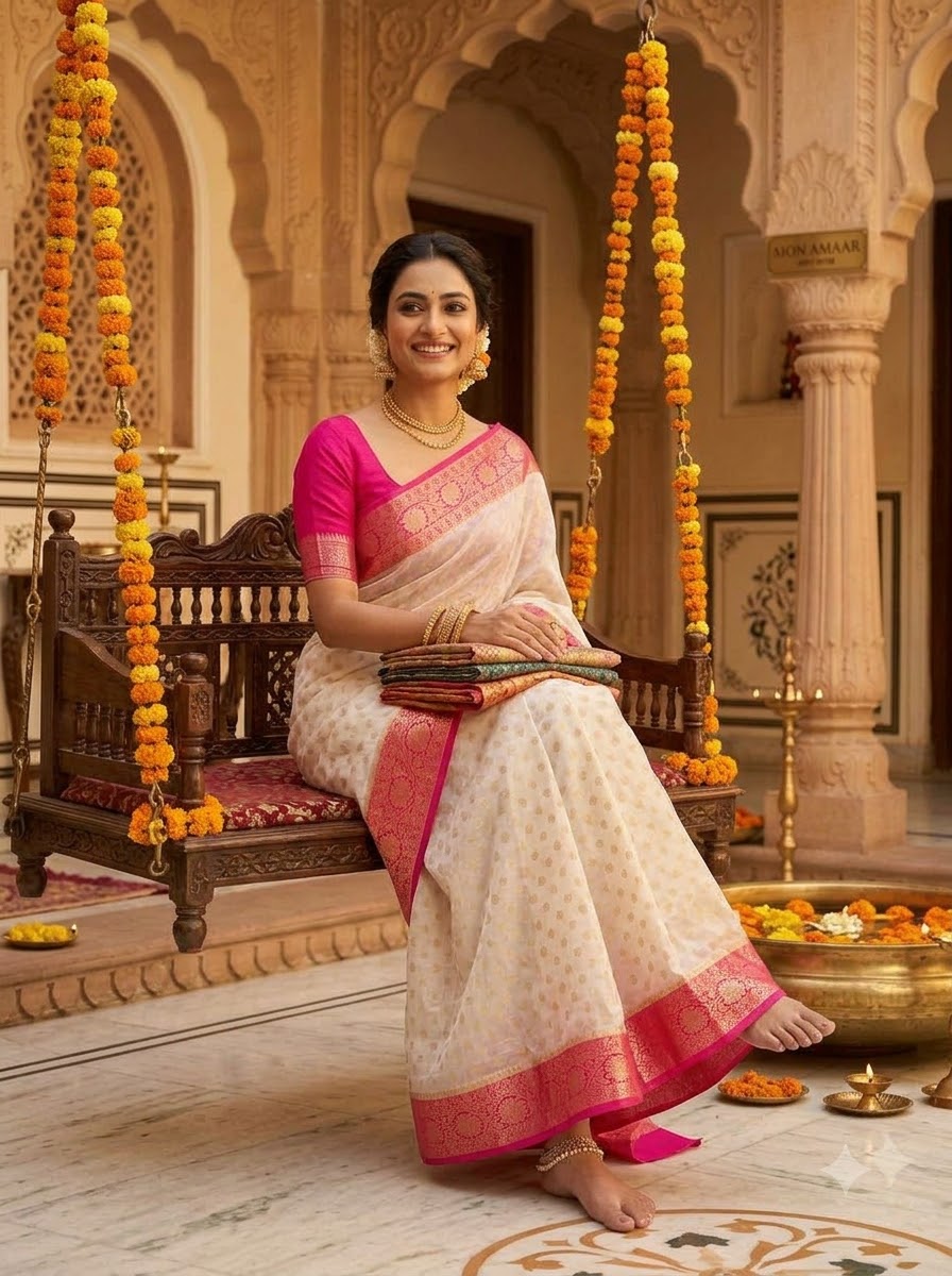 Deepavali Shringar- Banarasi Semi Georgette Soft Silk  Saree
