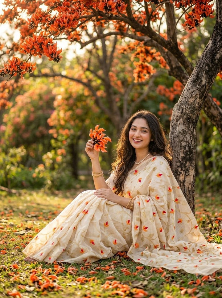 Bonolota – All-Over Zari Weaving Jamdani Saree ✨