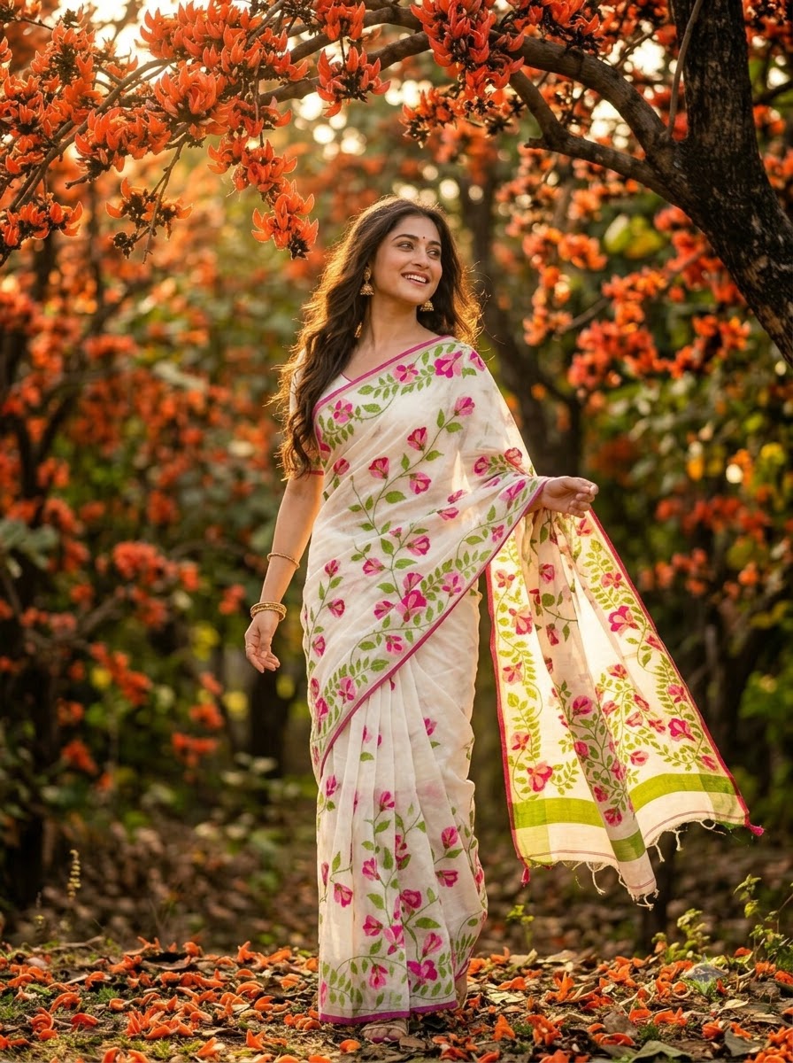 Rongmala – Multicolor Floral Woven Cotton Silk Saree 🌸✨