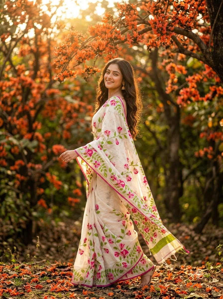 Rongmala – Multicolor Floral Woven Cotton Silk Saree 🌸✨