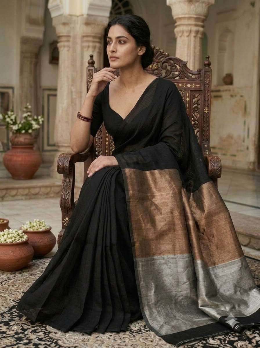 Mysterious Black Bengal Khadi Saree