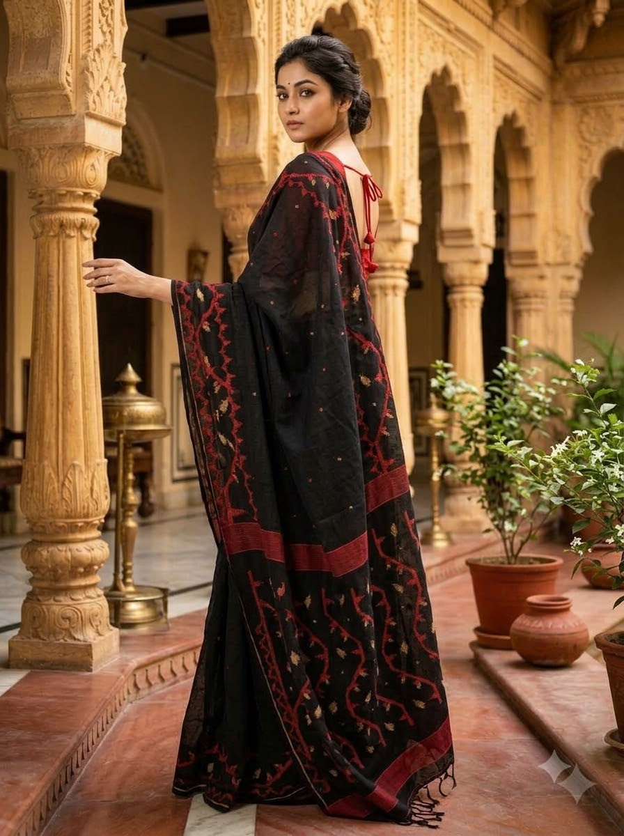 Snigdharag Karat Cotton Jamdani Saree