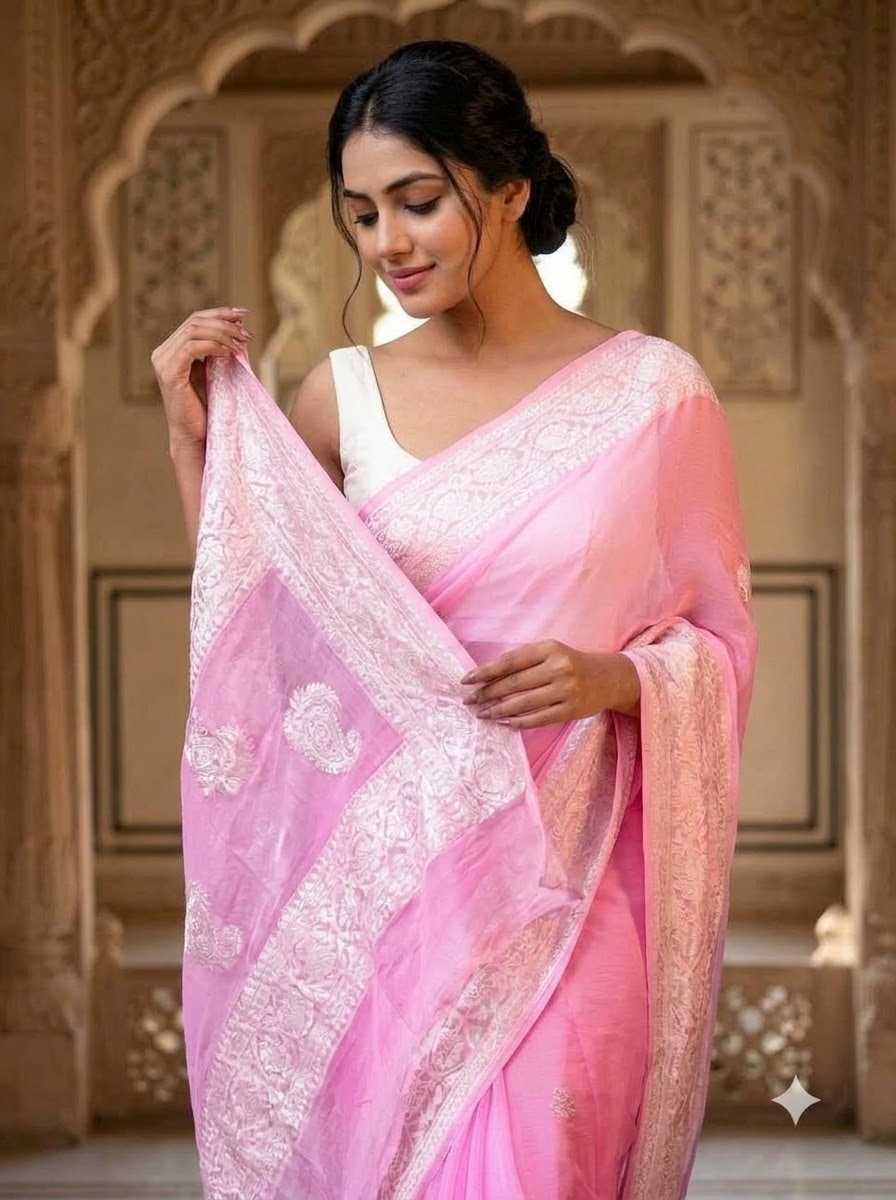 Legacy Of Khaddi Chiffon Handloom Banarasi Saree