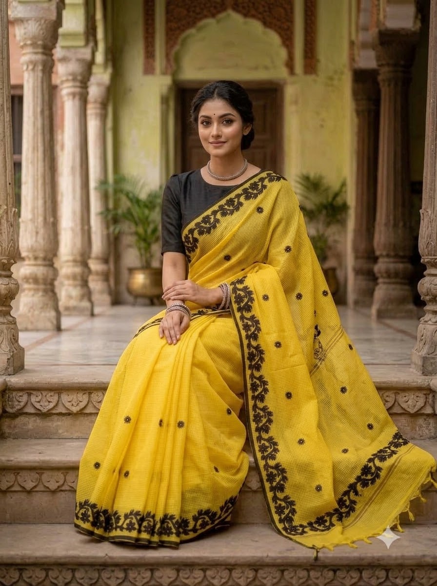 Megher Koli Reshom Kota Applique Saree